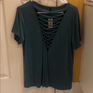 Teal cut out top